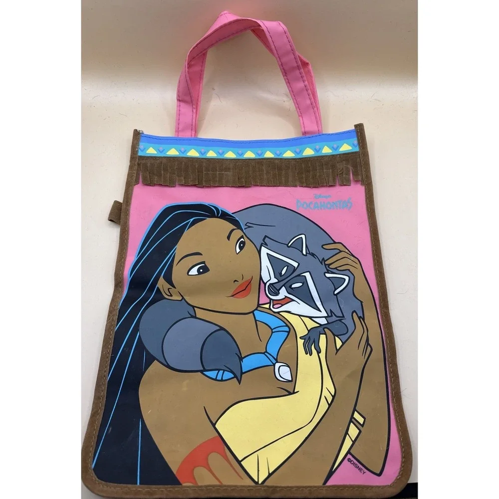 Vtg 90s Disney Pink Pocahontas Meeko Vinyl Pyramid Disneyana Tote Bag 11